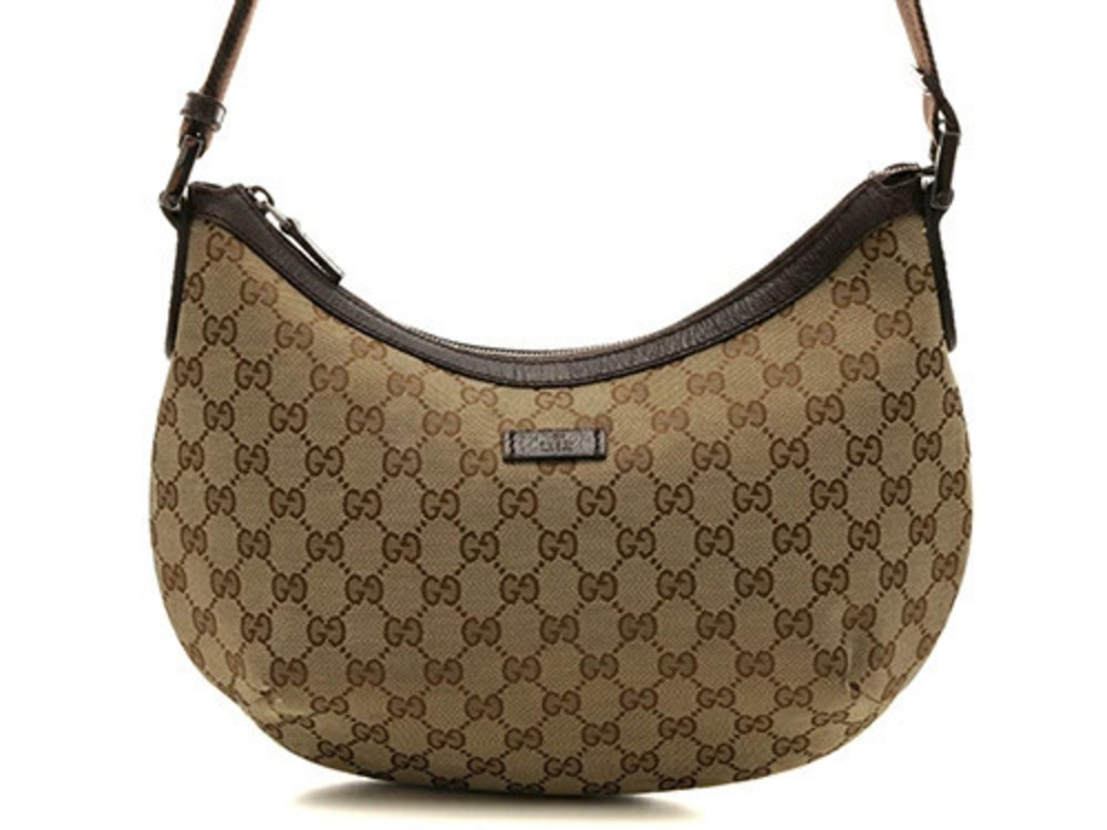 Gucci Shoulder Bag GG Canvas Dark Brown Beige Cream Calfskin